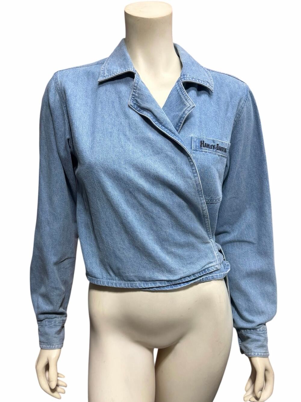 Vintage Harley Davidson Women’s M Denim Wrap Shirt Jacket Logo on Back